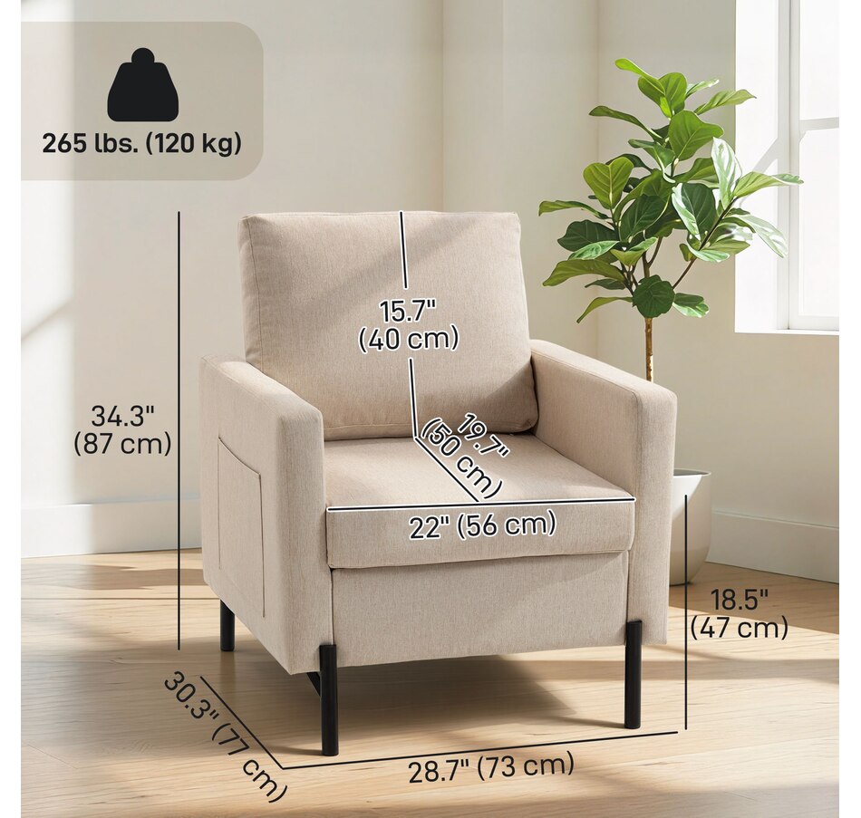 Image 917374_ALTMORE19.jpg, Product 917-374 / Price $169.99 - $189.99, HOMCOM Accent Chair Modern Upholstered Armchair w/ Side Pockets from HOMCOM on TSC.ca's Home & Garden department