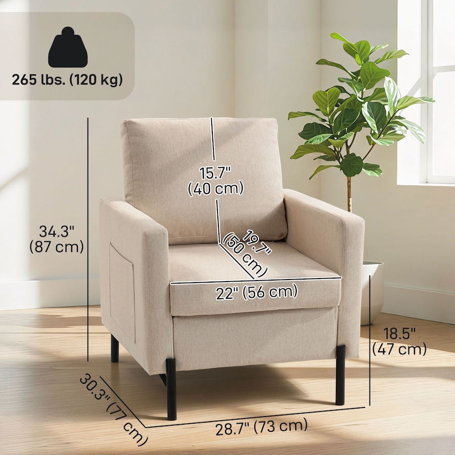 Image 917374_ALTMORE19.jpg, Product 917-374 / Price $159.99 - $189.99, HOMCOM Accent Chair Modern Upholstered Armchair w/ Side Pockets from HOMCOM on TSC.ca's Home & Garden department