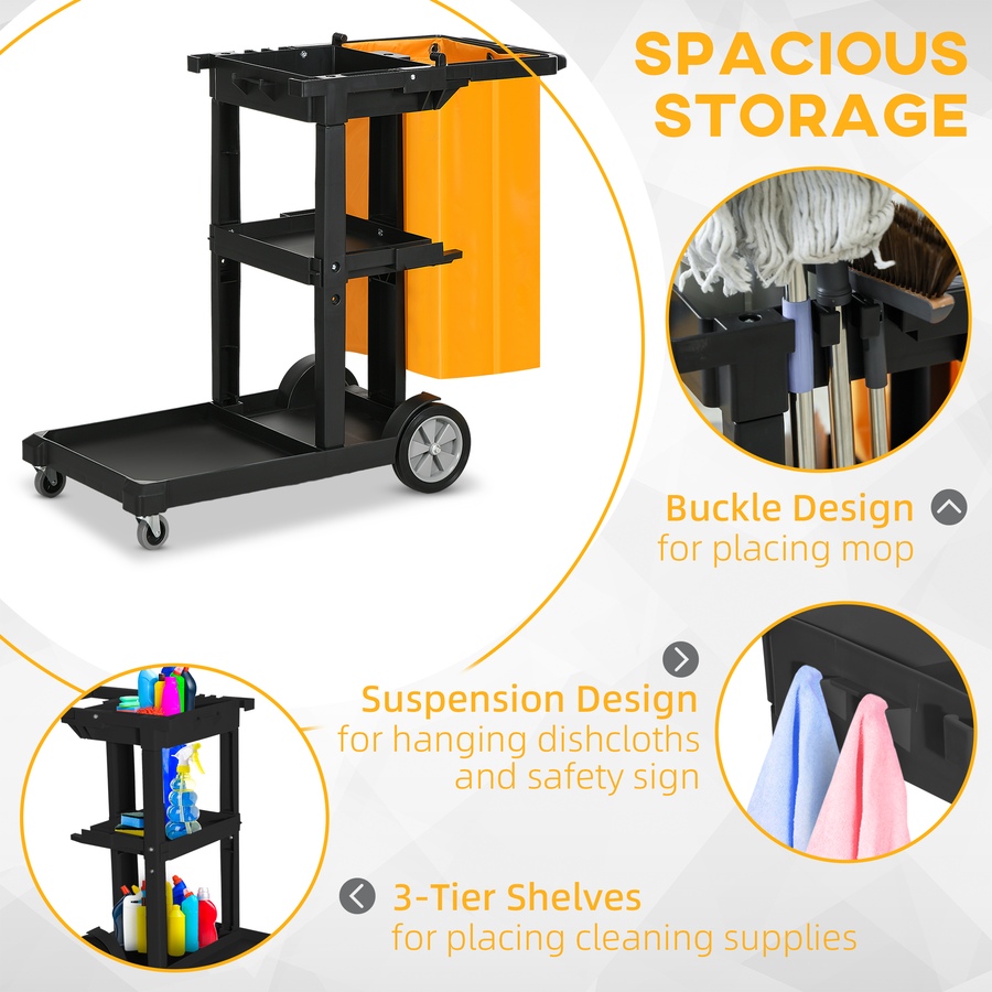 Image 917375_ALTMORE3.jpg, Product 917-375 / Price $102.99 - $116.99, HOMCOM Janitorial Cart on Wheels, Cleaning Cart with Rubbish Bag from HOMCOM on TSC.ca's Home & Garden department