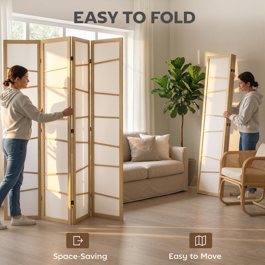 Image 917376_ALTMORE14.jpg, Product 917-376 / Price $96.99 - $122.99, HOMCOM Folding Room Divider, Panel Privacy Screen, Natural Wood from HOMCOM on TSC.ca's Home & Garden department