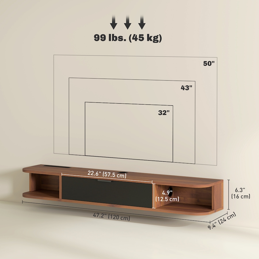 Image 917423_ALTMORE2.jpg, Product 917-423 / Price $89.99 - $99.99, HOMCOM 47" Floating TV Stand, Wall Mounted Media Console from HOMCOM on TSC.ca's Home & Garden department