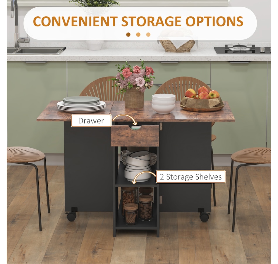 Image 917448_ALTMORE12.jpg, Product 917-448 / Price $139.99 - $149.99, HOMCOM Foldable Dining Table, Drop Leaf Table with Storage for Kitchen from HOMCOM on TSC.ca's Home & Garden department