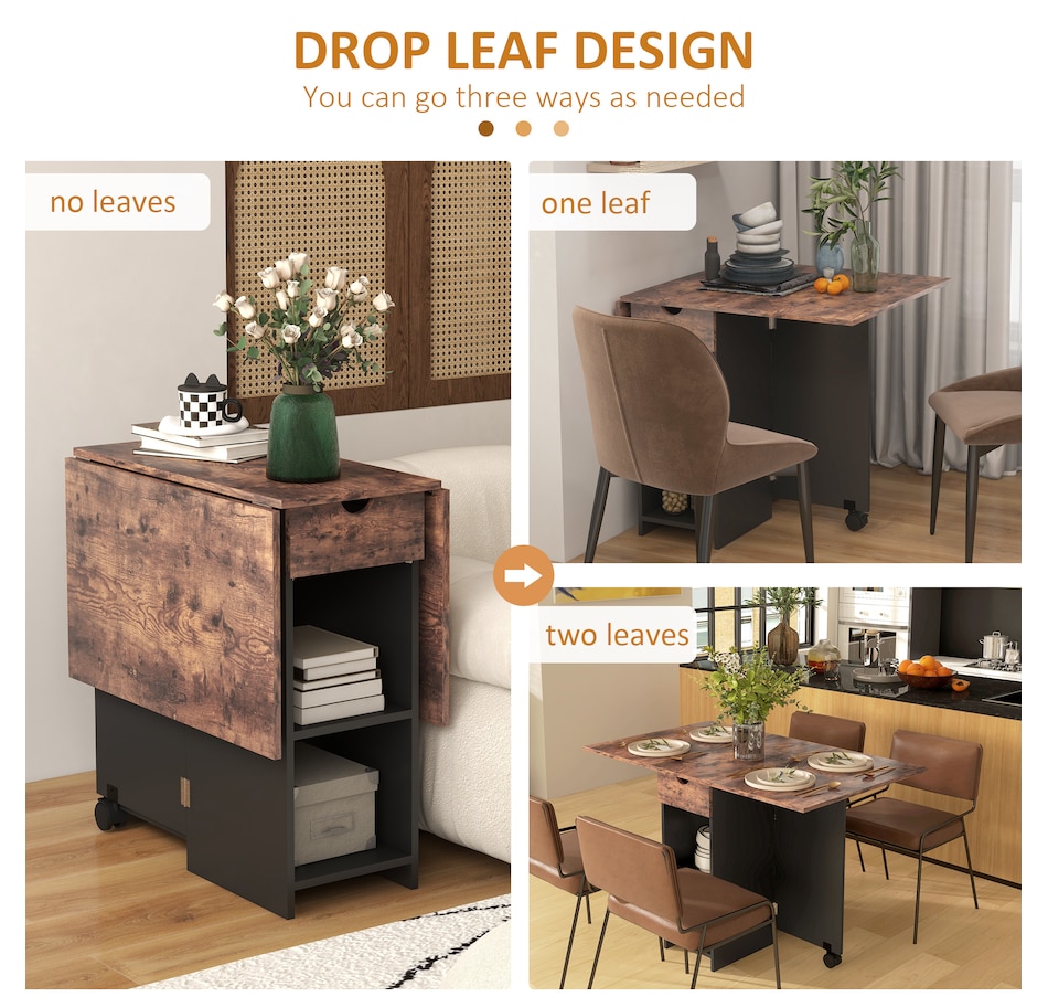 Image 917448_ALTMORE13.jpg, Product 917-448 / Price $139.99 - $149.99, HOMCOM Foldable Dining Table, Drop Leaf Table with Storage for Kitchen from HOMCOM on TSC.ca's Home & Garden department