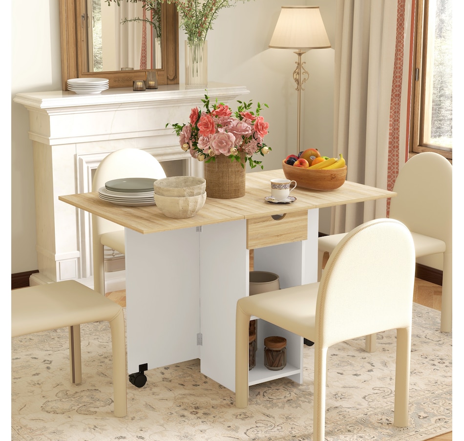 Image 917448_ALTMORE18.jpg, Product 917-448 / Price $139.99 - $149.99, HOMCOM Foldable Dining Table, Drop Leaf Table with Storage for Kitchen from HOMCOM on TSC.ca's Home & Garden department