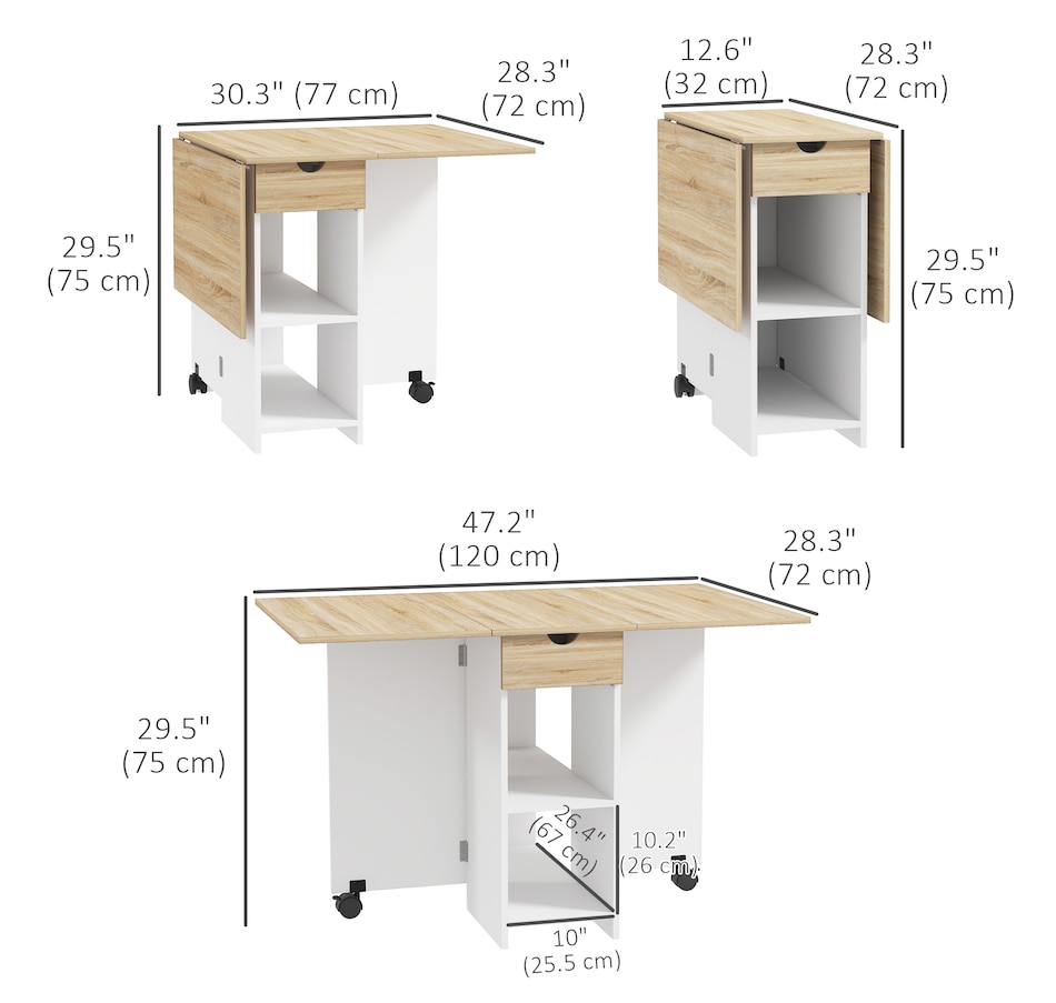 Image 917448_ALTMORE19.jpg, Product 917-448 / Price $139.99 - $149.99, HOMCOM Foldable Dining Table, Drop Leaf Table with Storage for Kitchen from HOMCOM on TSC.ca's Home & Garden department