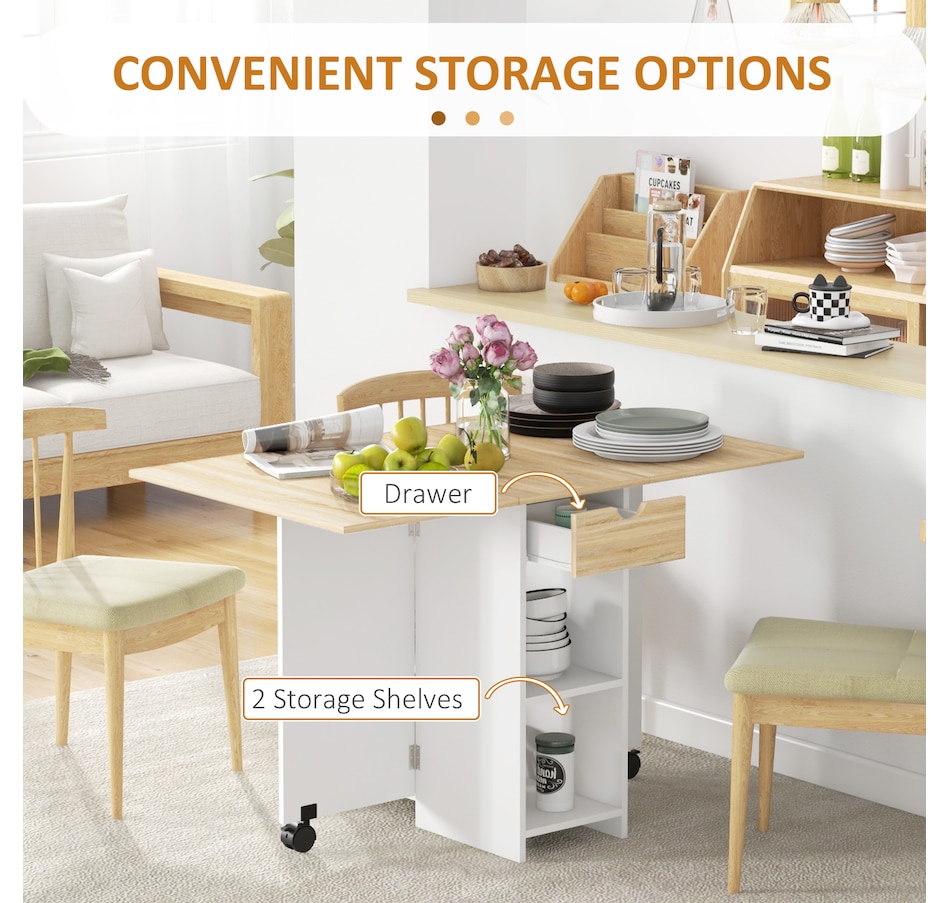 Image 917448_ALTMORE20.jpg, Product 917-448 / Price $139.99 - $149.99, HOMCOM Foldable Dining Table, Drop Leaf Table with Storage for Kitchen from HOMCOM on TSC.ca's Home & Garden department