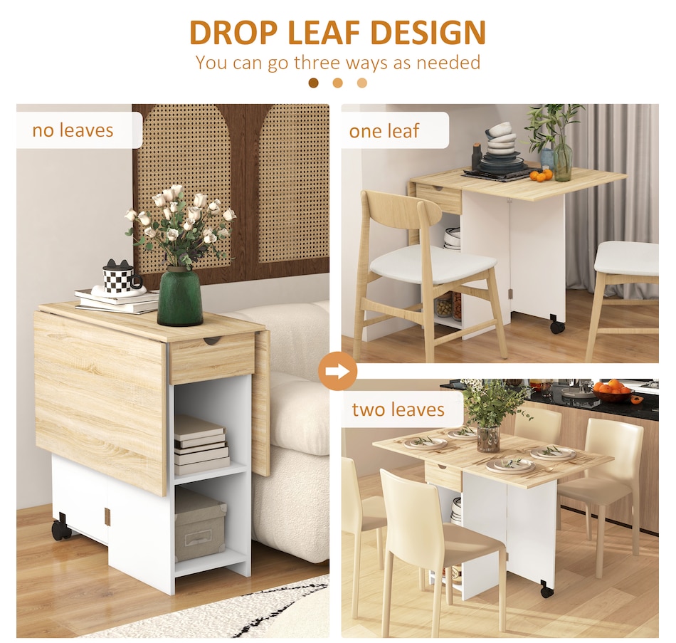 Image 917448_ALTMORE21.jpg, Product 917-448 / Price $139.99 - $149.99, HOMCOM Foldable Dining Table, Drop Leaf Table with Storage for Kitchen from HOMCOM on TSC.ca's Home & Garden department