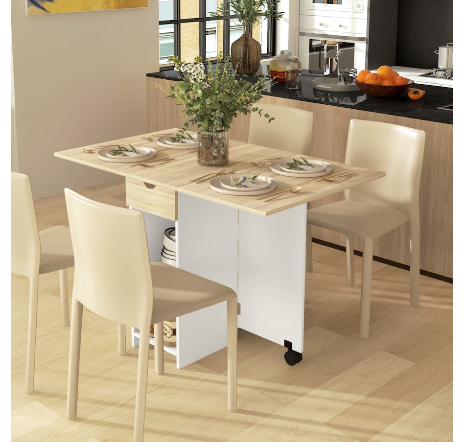 Image 917448_ALTMORE24.jpg, Product 917-448 / Price $139.99 - $149.99, HOMCOM Foldable Dining Table, Drop Leaf Table with Storage for Kitchen from HOMCOM on TSC.ca's Home & Garden department