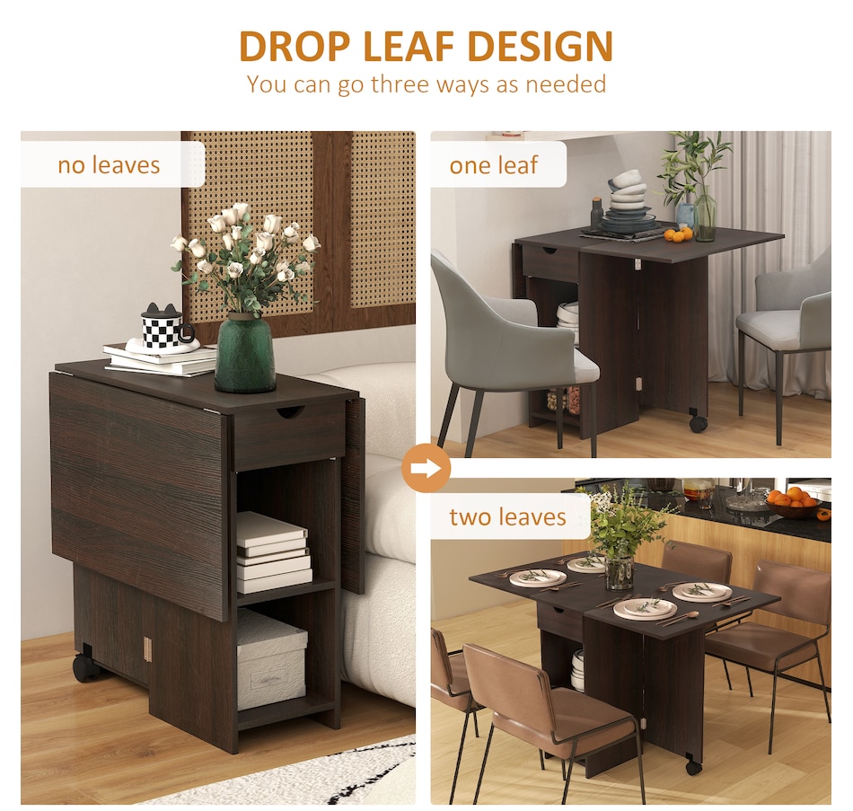 Image 917448_ALTMORE4.jpg, Product 917-448 / Price $139.99 - $149.99, HOMCOM Foldable Dining Table, Drop Leaf Table with Storage for Kitchen from HOMCOM on TSC.ca's Home & Garden department