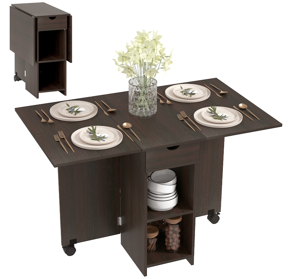 Image 917448_ST01.jpg, Product 917-448 / Price $139.99 - $149.99, HOMCOM Foldable Dining Table, Drop Leaf Table with Storage for Kitchen from HOMCOM on TSC.ca's Home & Garden department