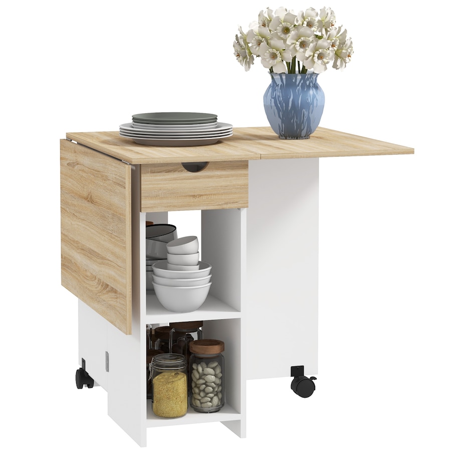 Image 917448_ST03.jpg, Product 917-448 / Price $139.99 - $149.99, HOMCOM Foldable Dining Table, Drop Leaf Table with Storage for Kitchen from HOMCOM on TSC.ca's Home & Garden department