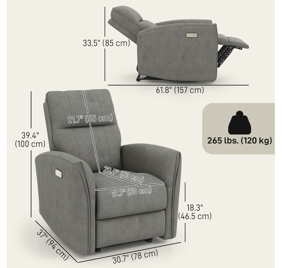 Image 917449_ALTMORE11.jpg, Product 917-449 / Price $479.99 - $499.99, HOMCOM Power Recliner Chair, Upholstered Recliner Chair w/ USB Ports from HOMCOM on TSC.ca's Home & Garden department