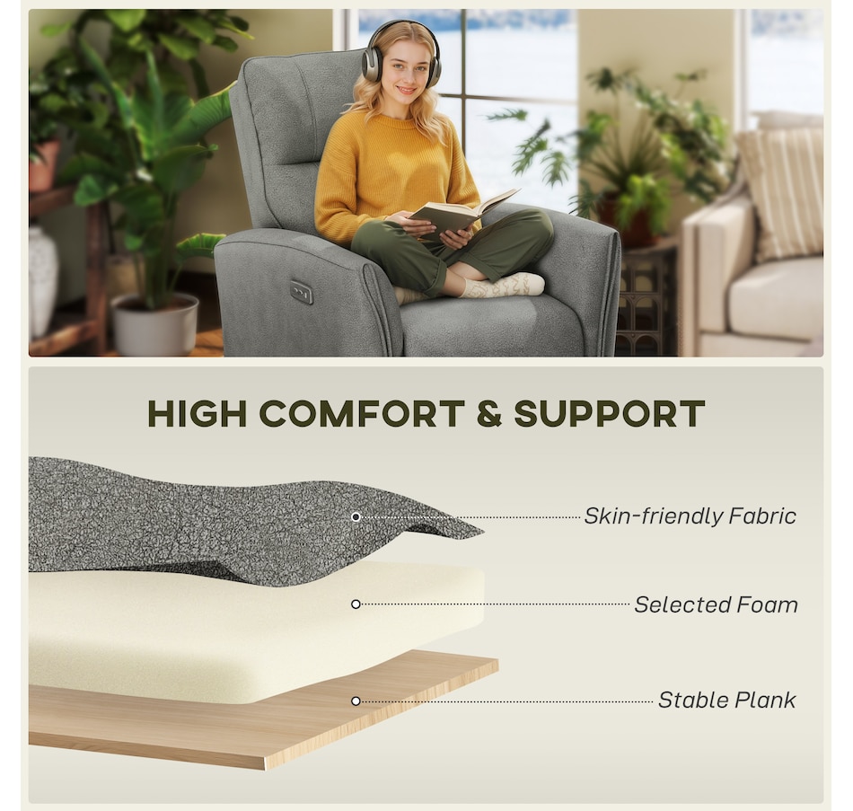Image 917449_ALTMORE13.jpg, Product 917-449 / Price $479.99 - $499.99, HOMCOM Power Recliner Chair, Upholstered Recliner Chair w/ USB Ports from HOMCOM on TSC.ca's Home & Garden department