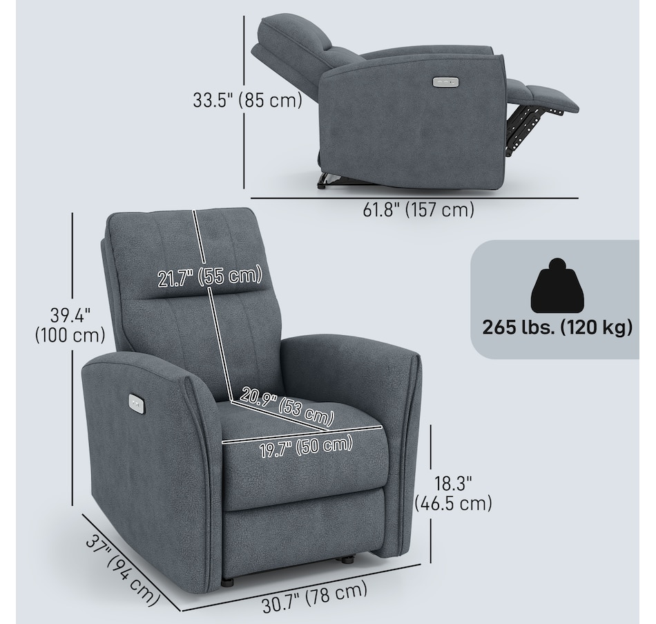Image 917449_ALTMORE19.jpg, Product 917-449 / Price $479.99 - $499.99, HOMCOM Power Recliner Chair, Upholstered Recliner Chair w/ USB Ports from HOMCOM on TSC.ca's Home & Garden department