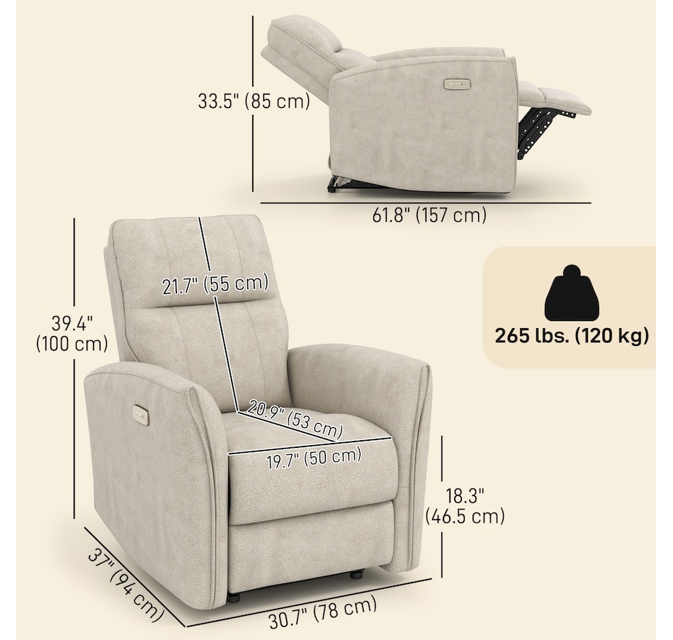 Image 917449_ALTMORE2.jpg, Product 917-449 / Price $479.99 - $499.99, HOMCOM Power Recliner Chair, Upholstered Recliner Chair w/ USB Ports from HOMCOM on TSC.ca's Home & Garden department