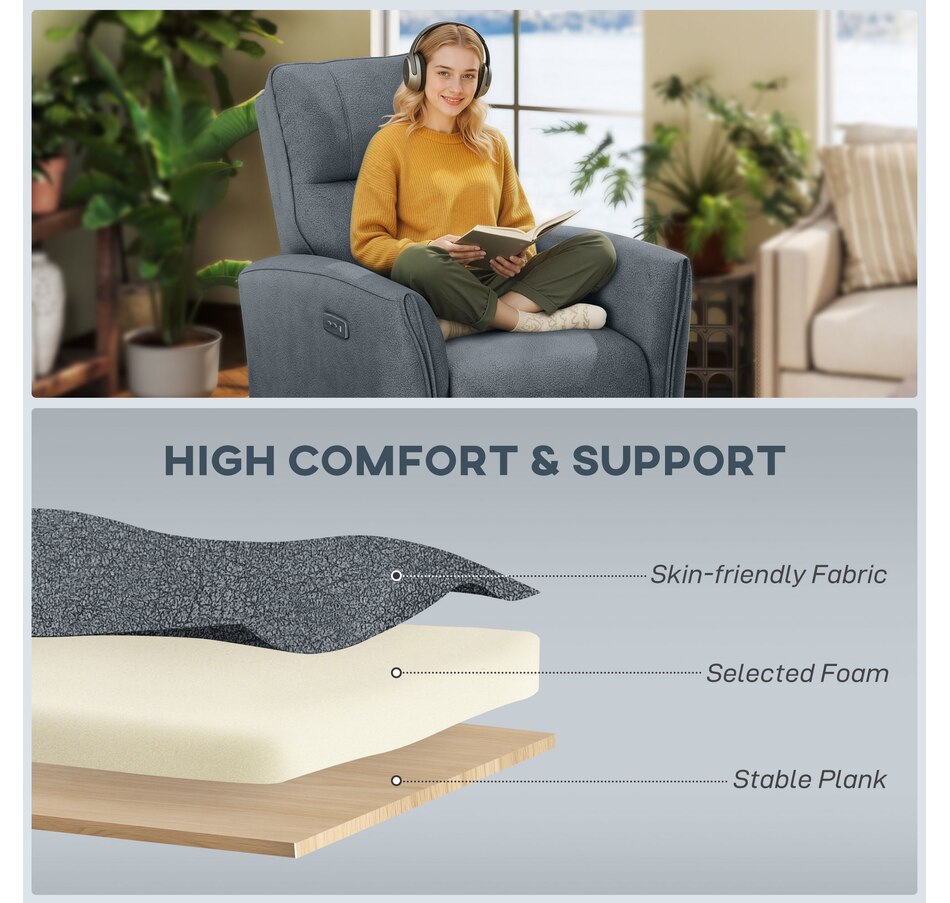 Image 917449_ALTMORE21.jpg, Product 917-449 / Price $479.99 - $499.99, HOMCOM Power Recliner Chair, Upholstered Recliner Chair w/ USB Ports from HOMCOM on TSC.ca's Home & Garden department
