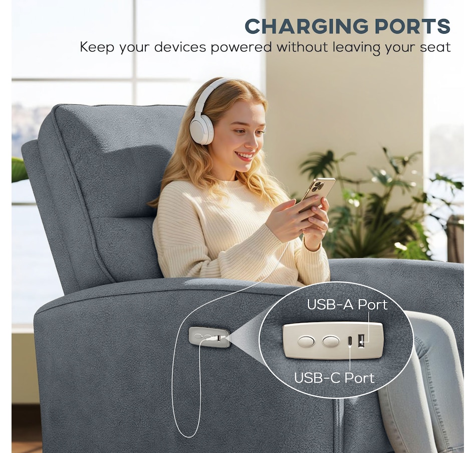 Image 917449_ALTMORE22.jpg, Product 917-449 / Price $479.99 - $499.99, HOMCOM Power Recliner Chair, Upholstered Recliner Chair w/ USB Ports from HOMCOM on TSC.ca's Home & Garden department