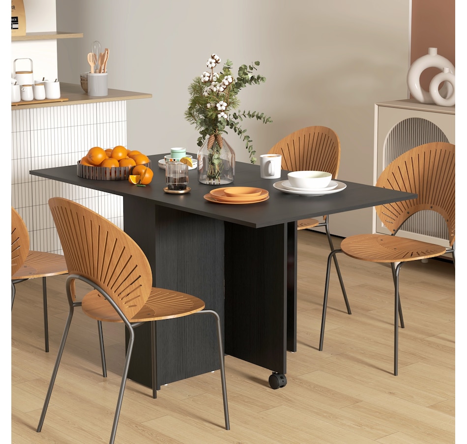 Image 917455_ALTMORE1.jpg, Product 917-455 / Price $129.99, HOMCOM Foldable Dining Table with Storage Shelves, Drop Leaf, Wheels from HOMCOM on TSC.ca's Home & Garden department