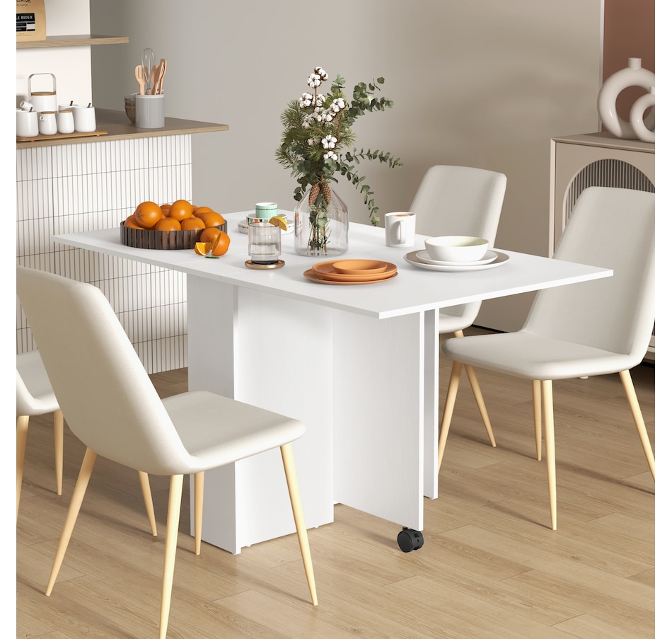 Image 917455_ALTMORE10.jpg, Product 917-455 / Price $129.99, HOMCOM Foldable Dining Table with Storage Shelves, Drop Leaf, Wheels from HOMCOM on TSC.ca's Home & Garden department