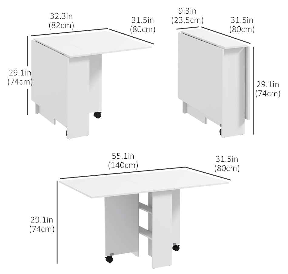 Image 917455_ALTMORE11.jpg, Product 917-455 / Price $129.99, HOMCOM Foldable Dining Table with Storage Shelves, Drop Leaf, Wheels from HOMCOM on TSC.ca's Home & Garden department