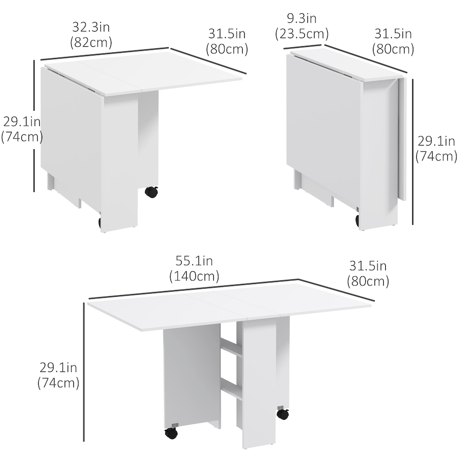 Image 917455_ALTMORE11.jpg, Product 917-455 / Price $129.99, HOMCOM Foldable Dining Table with Storage Shelves, Drop Leaf, Wheels from HOMCOM on TSC.ca's Home & Garden department