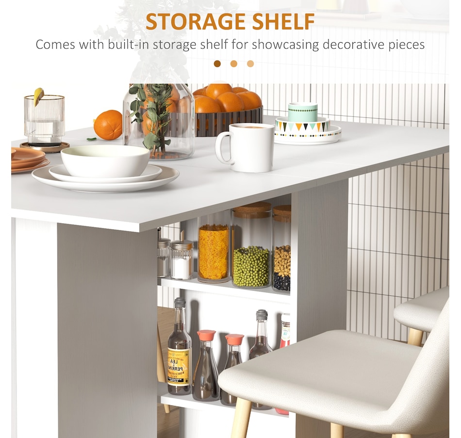 Image 917455_ALTMORE14.jpg, Product 917-455 / Price $129.99, HOMCOM Foldable Dining Table with Storage Shelves, Drop Leaf, Wheels from HOMCOM on TSC.ca's Home & Garden department