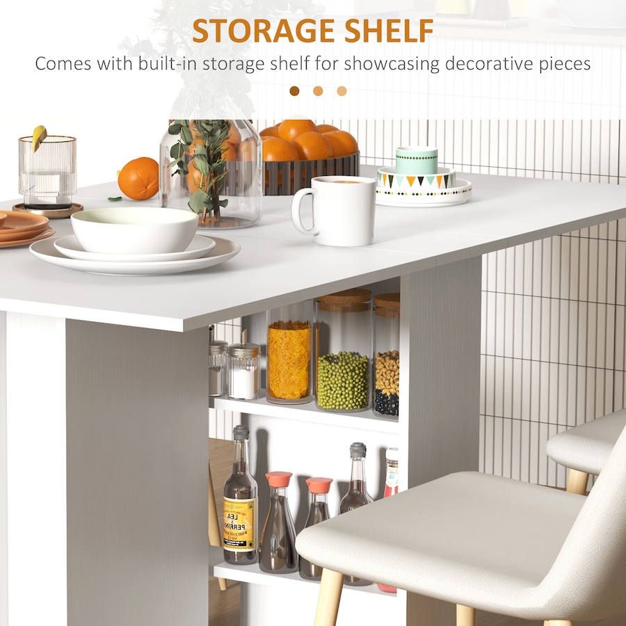 Image 917455_ALTMORE14.jpg, Product 917-455 / Price $129.99, HOMCOM Foldable Dining Table with Storage Shelves, Drop Leaf, Wheels from HOMCOM on TSC.ca's Home & Garden department