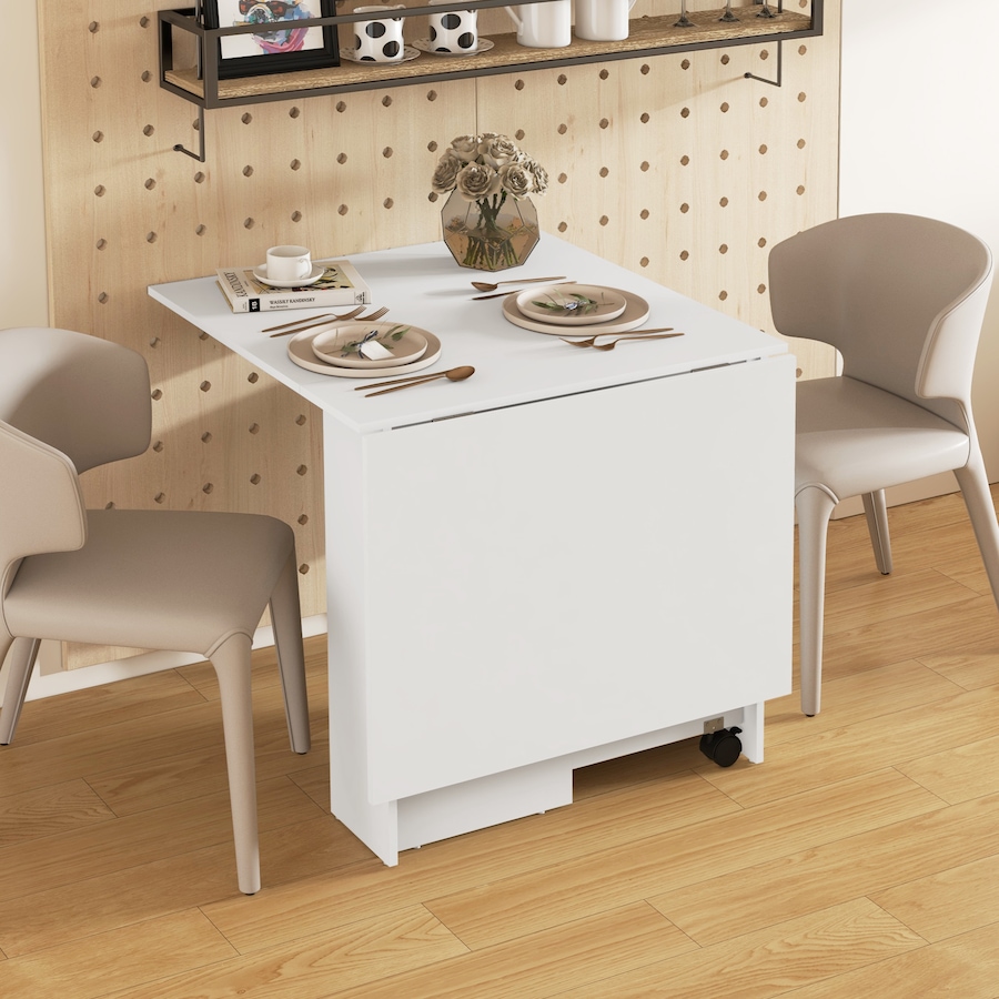 Image 917455_ALTMORE16.jpg, Product 917-455 / Price $129.99, HOMCOM Foldable Dining Table with Storage Shelves, Drop Leaf, Wheels from HOMCOM on TSC.ca's Home & Garden department