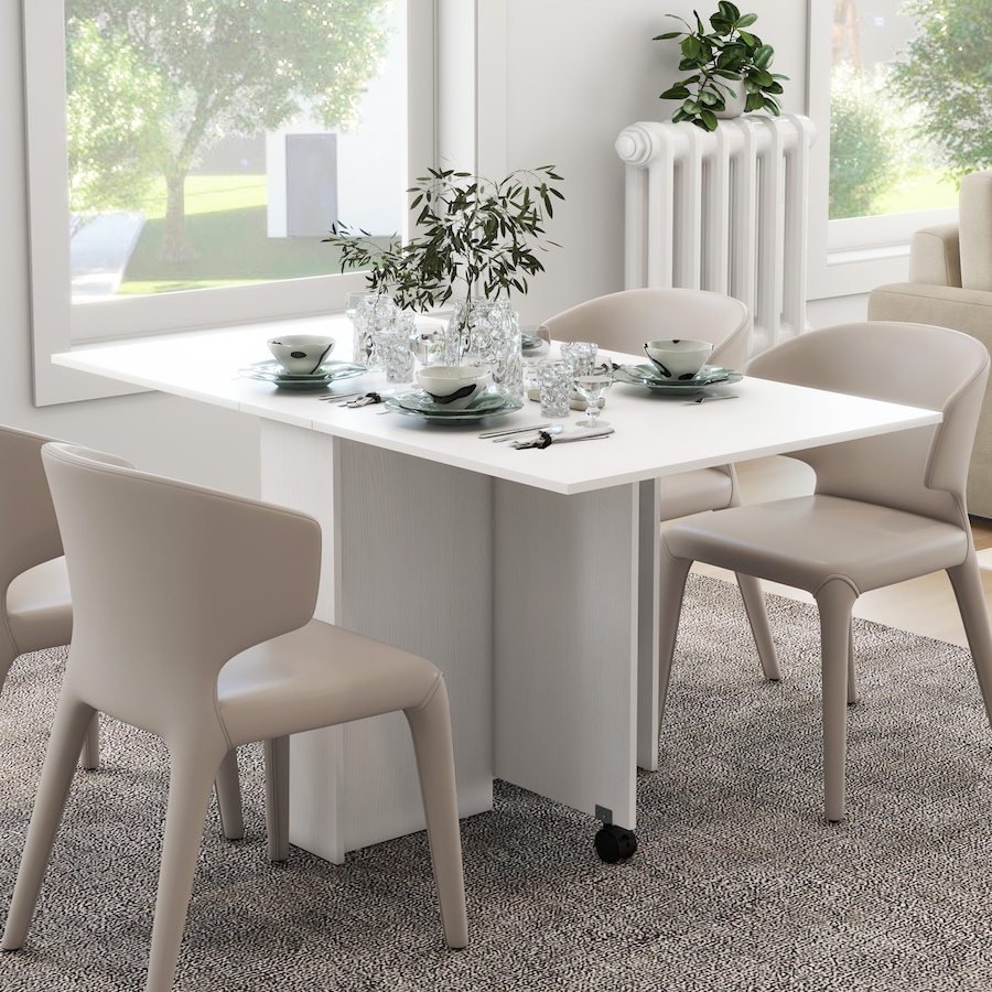 Image 917455_ALTMORE17.jpg, Product 917-455 / Price $129.99, HOMCOM Foldable Dining Table with Storage Shelves, Drop Leaf, Wheels from HOMCOM on TSC.ca's Home & Garden department