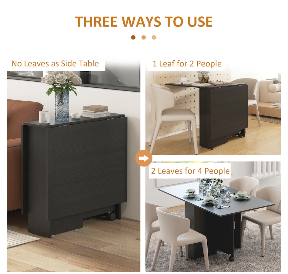 Image 917455_ALTMORE3.jpg, Product 917-455 / Price $129.99, HOMCOM Foldable Dining Table with Storage Shelves, Drop Leaf, Wheels from HOMCOM on TSC.ca's Home & Garden department