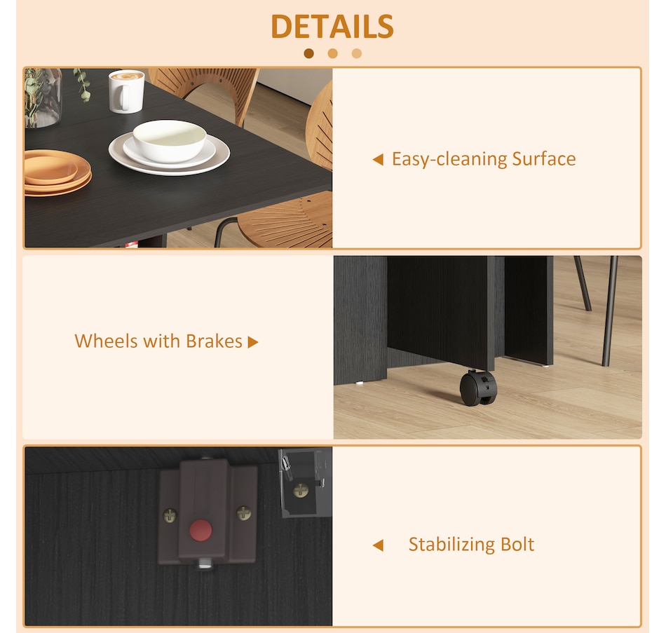 Image 917455_ALTMORE4.jpg, Product 917-455 / Price $129.99, HOMCOM Foldable Dining Table with Storage Shelves, Drop Leaf, Wheels from HOMCOM on TSC.ca's Home & Garden department