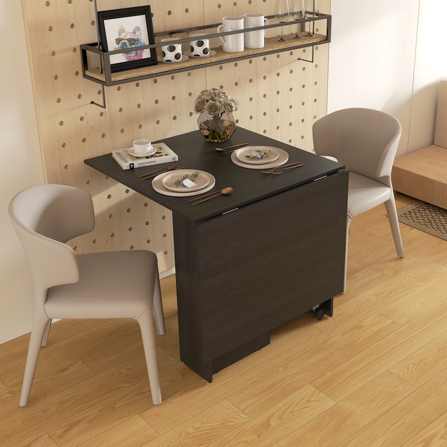 Image 917455_ALTMORE6.jpg, Product 917-455 / Price $129.99, HOMCOM Foldable Dining Table with Storage Shelves, Drop Leaf, Wheels from HOMCOM on TSC.ca's Home & Garden department