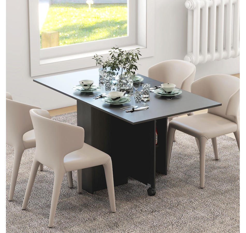 Image 917455_ALTMORE7.jpg, Product 917-455 / Price $129.99, HOMCOM Foldable Dining Table with Storage Shelves, Drop Leaf, Wheels from HOMCOM on TSC.ca's Home & Garden department