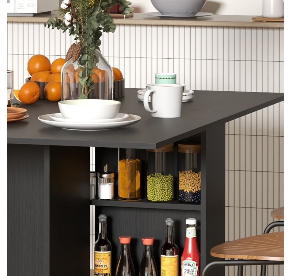 Image 917455_ALTMORE8.jpg, Product 917-455 / Price $129.99, HOMCOM Foldable Dining Table with Storage Shelves, Drop Leaf, Wheels from HOMCOM on TSC.ca's Home & Garden department