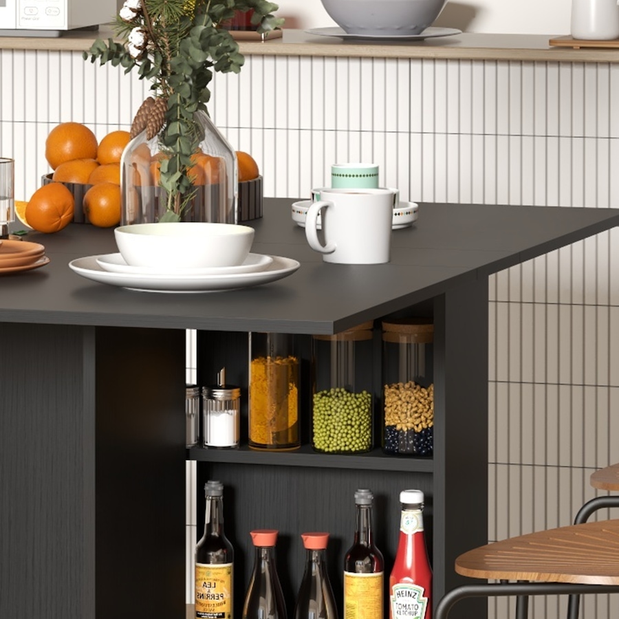 Image 917455_ALTMORE8.jpg, Product 917-455 / Price $129.99, HOMCOM Foldable Dining Table with Storage Shelves, Drop Leaf, Wheels from HOMCOM on TSC.ca's Home & Garden department
