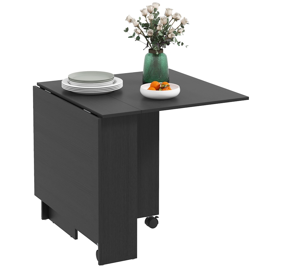 Image 917455_ST01.jpg, Product 917-455 / Price $129.99, HOMCOM Foldable Dining Table with Storage Shelves, Drop Leaf, Wheels from HOMCOM on TSC.ca's Home & Garden department