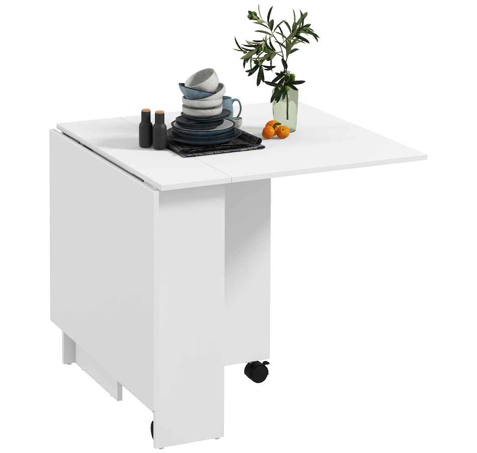 Image 917455_ST02.jpg, Product 917-455 / Price $129.99, HOMCOM Foldable Dining Table with Storage Shelves, Drop Leaf, Wheels from HOMCOM on TSC.ca's Home & Garden department