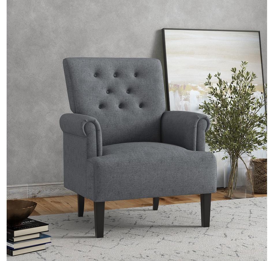 Image 917459_ALTMORE1.jpg, Product 917-459 / Price $159.99 - $229.99, HOMCOM Fabric Accent Chair Tufted Armchair w/ Wood Legs Rolled Arms from HOMCOM on TSC.ca's Home & Garden department