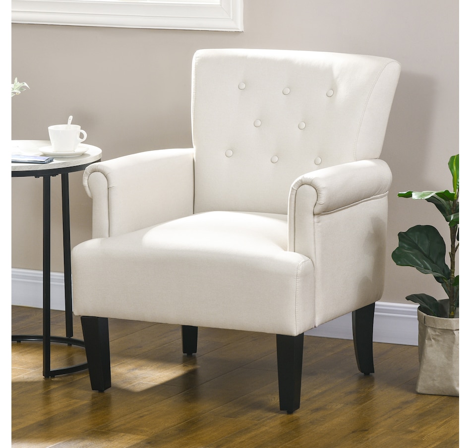 Image 917459_ALTMORE10.jpg, Product 917-459 / Price $159.99 - $229.99, HOMCOM Fabric Accent Chair Tufted Armchair w/ Wood Legs Rolled Arms from HOMCOM on TSC.ca's Home & Garden department