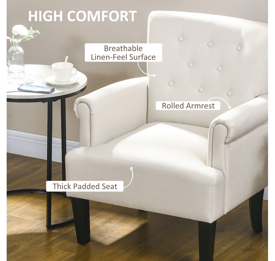 Image 917459_ALTMORE12.jpg, Product 917-459 / Price $159.99 - $229.99, HOMCOM Fabric Accent Chair Tufted Armchair w/ Wood Legs Rolled Arms from HOMCOM on TSC.ca's Home & Garden department