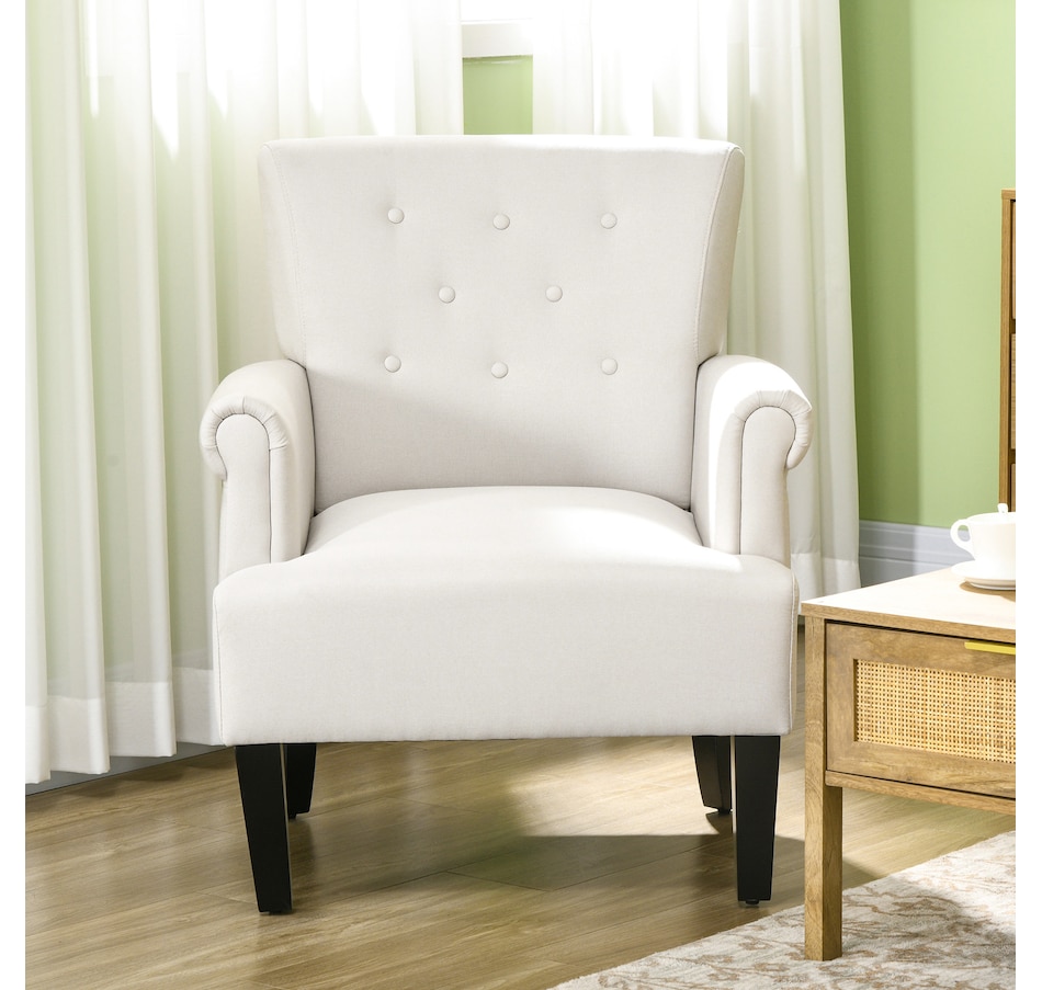 Image 917459_ALTMORE15.jpg, Product 917-459 / Price $159.99 - $229.99, HOMCOM Fabric Accent Chair Tufted Armchair w/ Wood Legs Rolled Arms from HOMCOM on TSC.ca's Home & Garden department