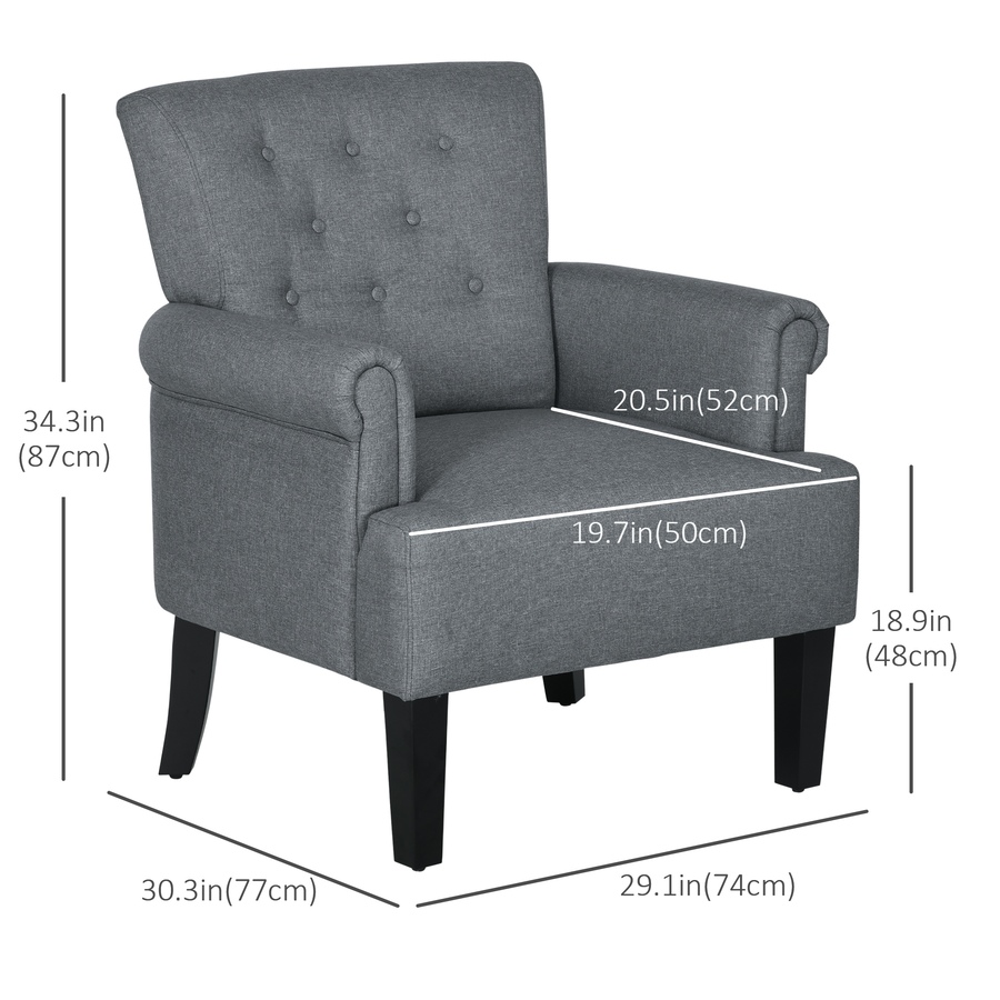 Image 917459_ALTMORE19.jpg, Product 917-459 / Price $209.99, HOMCOM Fabric Accent Chair Tufted Armchair w/ Wood Legs Rolled Arms from HOMCOM on TSC.ca's Home & Garden department