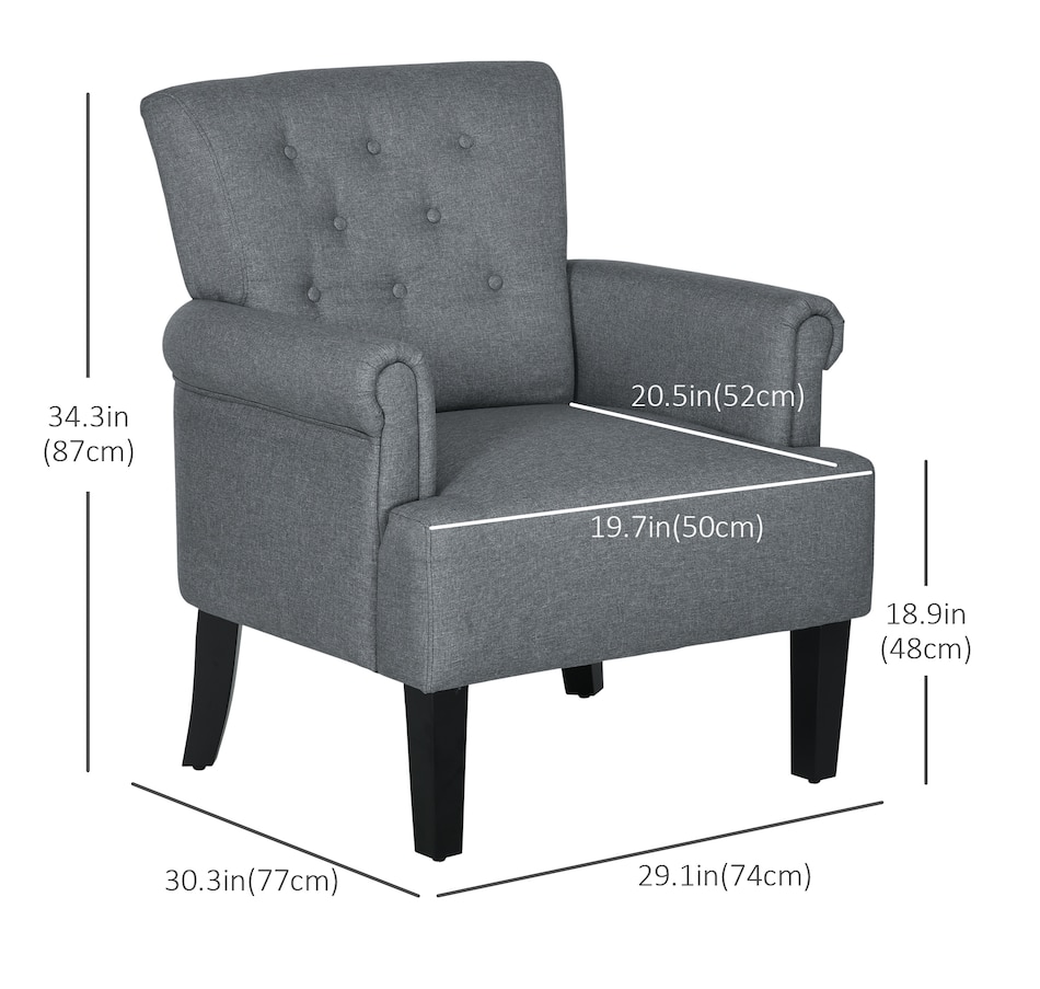 Image 917459_ALTMORE2.jpg, Product 917-459 / Price $159.99 - $229.99, HOMCOM Fabric Accent Chair Tufted Armchair w/ Wood Legs Rolled Arms from HOMCOM on TSC.ca's Home & Garden department
