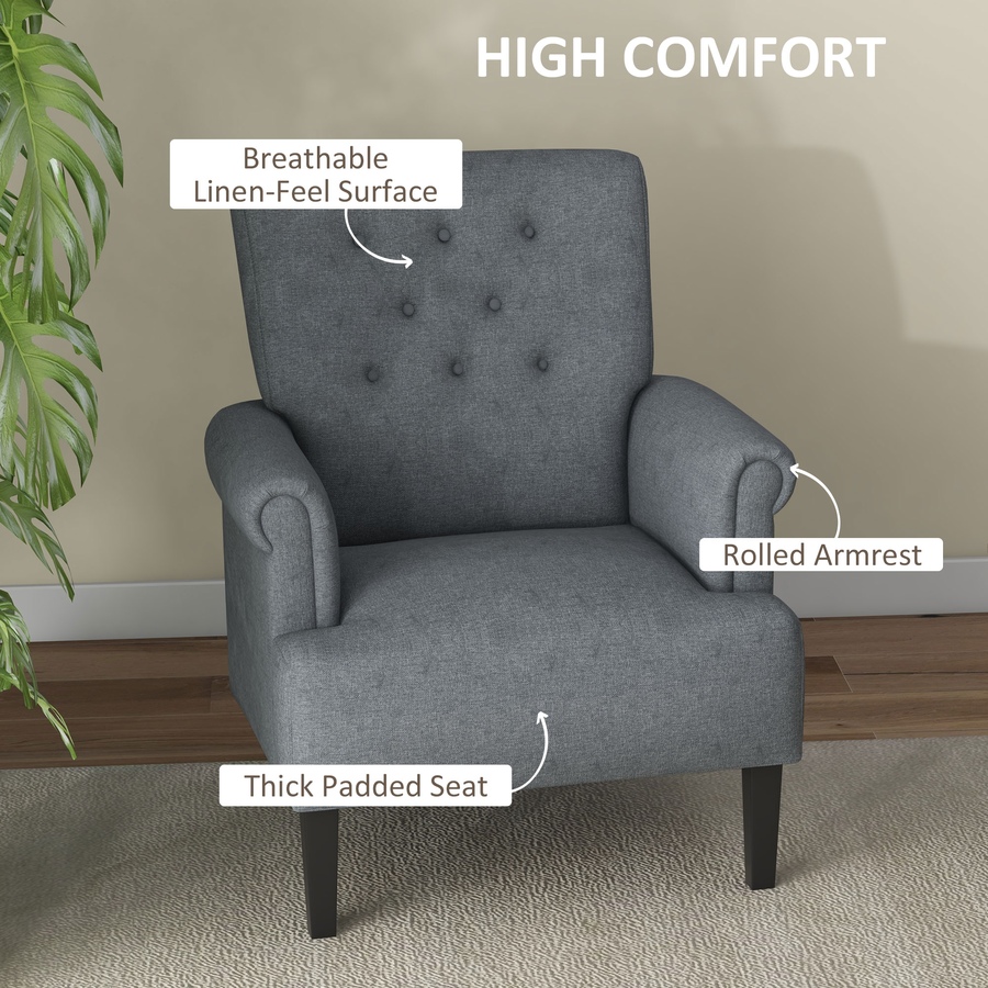 Image 917459_ALTMORE20.jpg, Product 917-459 / Price $209.99, HOMCOM Fabric Accent Chair Tufted Armchair w/ Wood Legs Rolled Arms from HOMCOM on TSC.ca's Home & Garden department