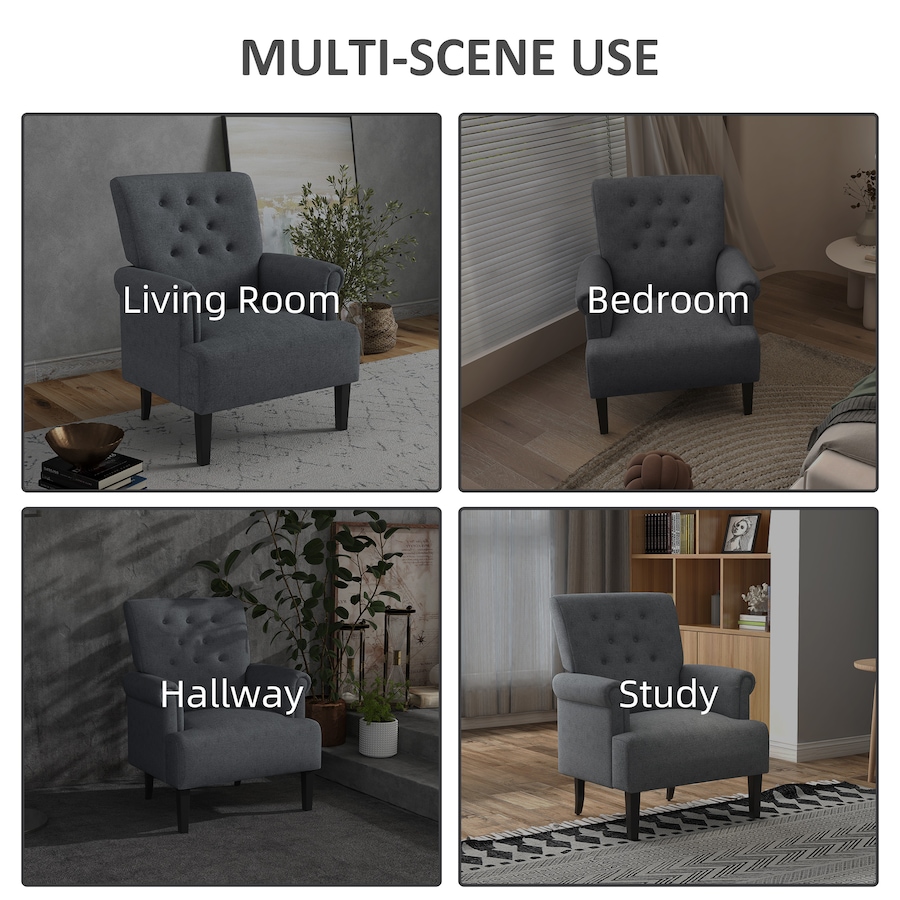 Image 917459_ALTMORE22.jpg, Product 917-459 / Price $209.99, HOMCOM Fabric Accent Chair Tufted Armchair w/ Wood Legs Rolled Arms from HOMCOM on TSC.ca's Home & Garden department