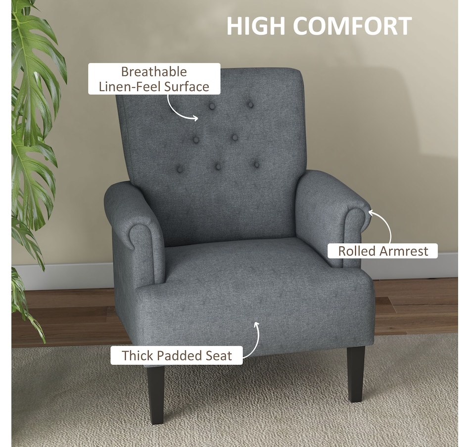 Image 917459_ALTMORE3.jpg, Product 917-459 / Price $159.99 - $229.99, HOMCOM Fabric Accent Chair Tufted Armchair w/ Wood Legs Rolled Arms from HOMCOM on TSC.ca's Home & Garden department