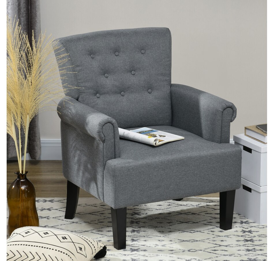 Image 917459_ALTMORE6.jpg, Product 917-459 / Price $159.99 - $229.99, HOMCOM Fabric Accent Chair Tufted Armchair w/ Wood Legs Rolled Arms from HOMCOM on TSC.ca's Home & Garden department