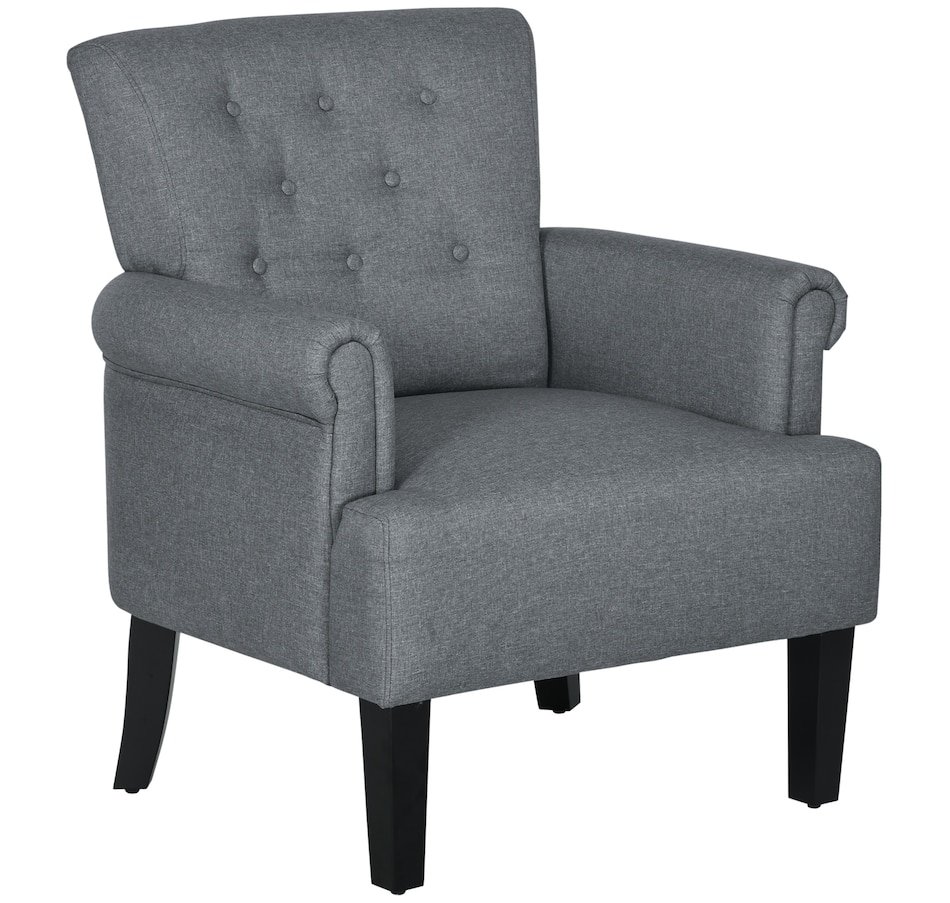 Image 917459_ST01.jpg, Product 917-459 / Price $159.99 - $229.99, HOMCOM Fabric Accent Chair Tufted Armchair w/ Wood Legs Rolled Arms from HOMCOM on TSC.ca's Home & Garden department