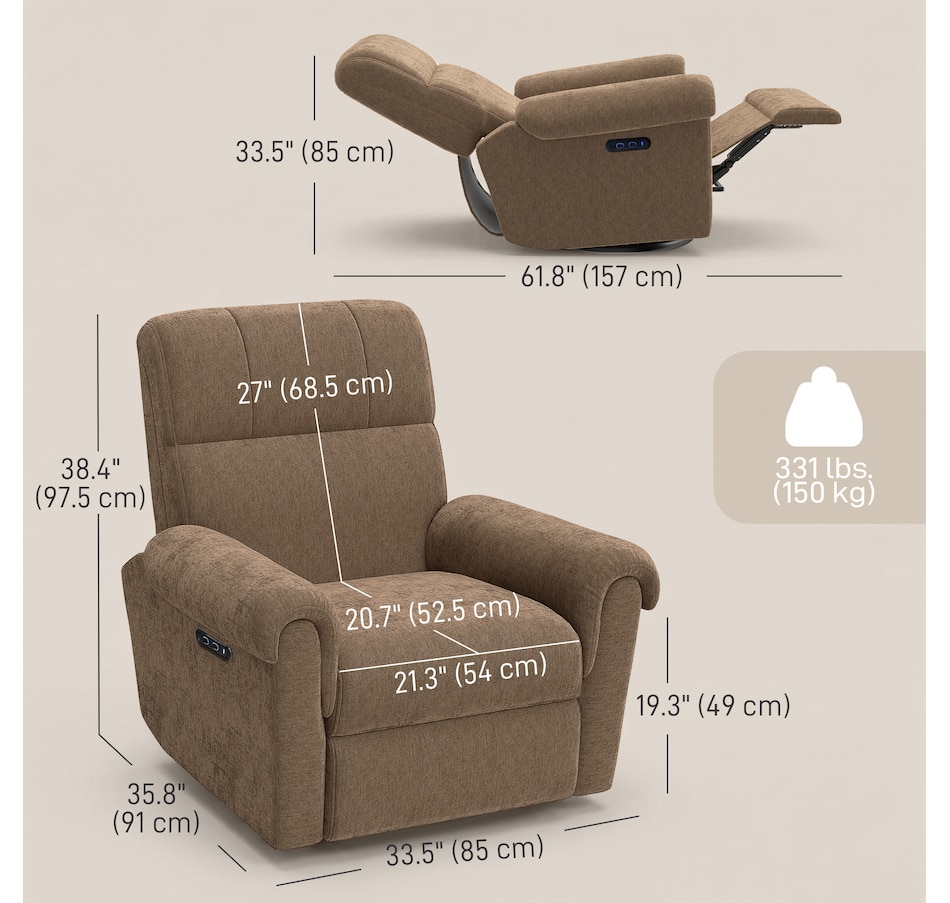 Image 917478_ALTMORE11.jpg, Product 917-478 / Price $529.99 - $559.99, HOMCOM Power Recliner Chair, Upholstered Recliner Chair w/ USB Ports from HOMCOM on TSC.ca's Home & Garden department
