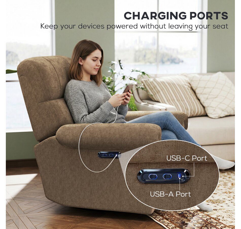 Image 917478_ALTMORE15.jpg, Product 917-478 / Price $529.99 - $559.99, HOMCOM Power Recliner Chair, Upholstered Recliner Chair w/ USB Ports from HOMCOM on TSC.ca's Home & Garden department